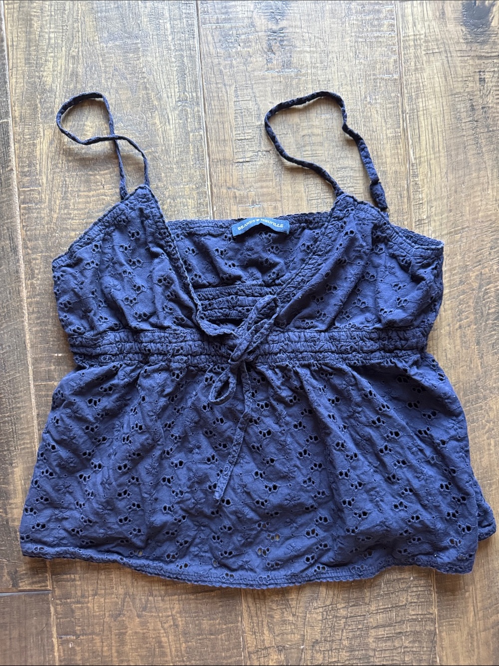 Brandy Melville Navy Eyelet Tie-Front Spaghetti Strap Tank